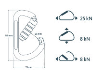 CAMP Safety Karabiner HMS, Alu, 3T Tri-Lock Technische Zeichnung